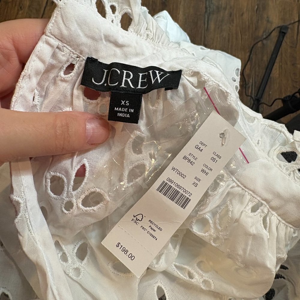 NWT J. Crew Ruffle Neck Mini Dress in White Eyelet - Picture 5 of 5